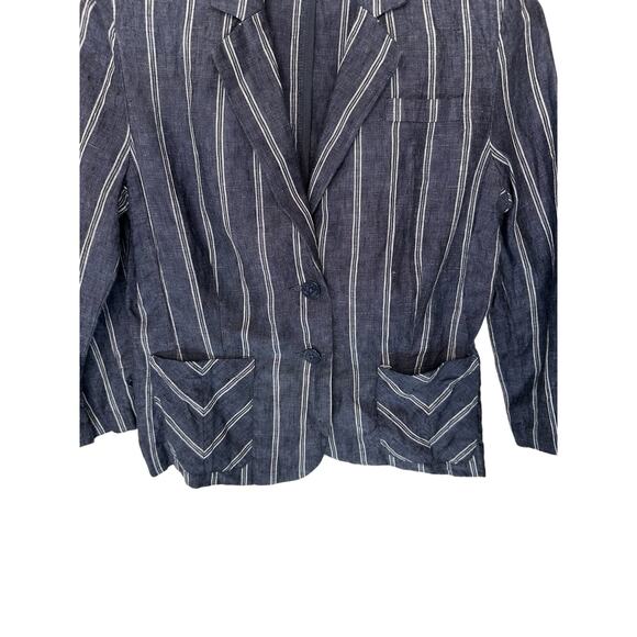 CAbi Blazer Singel Breasted‎ Work Office Blue White Linen Nautical Blazer Size 4 - Picture 5 of 12